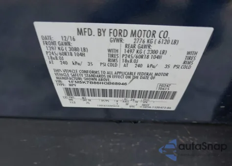 2017 Ford Explorer from USA, damaged, VIN 1FM5K7B86HGB68946